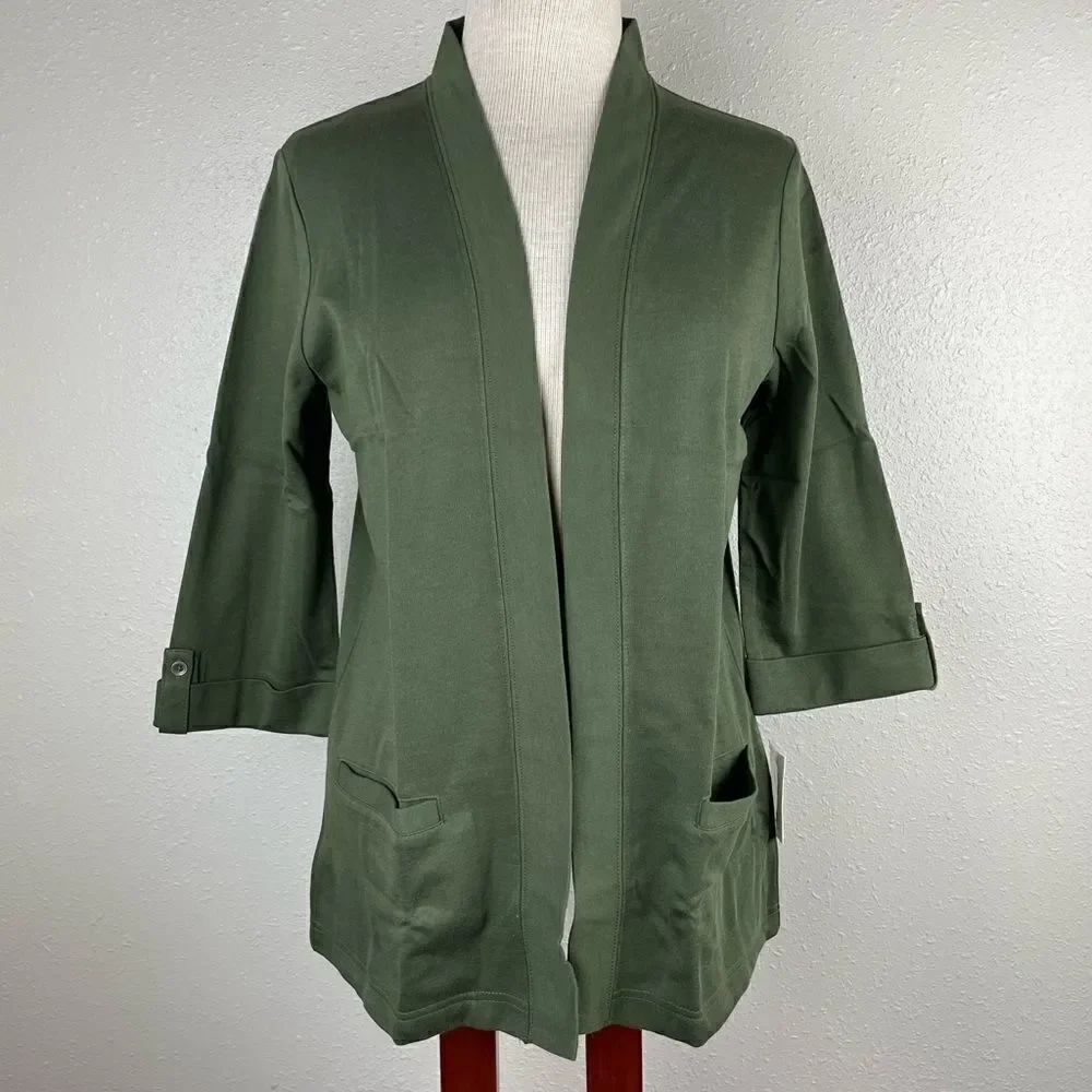 NWT Croft & Barrow Green Three Quarter Sleeve Jacket Top Size M EUC